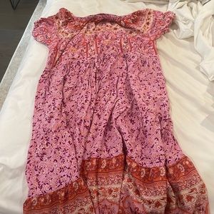 Pink floral small off shoulder dress tie waist